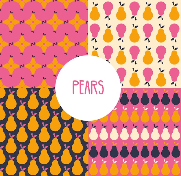 Pears set summer fruit seamless pattern