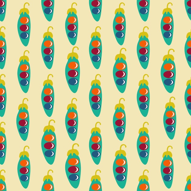 Peas in pods on a yellow background Pattern