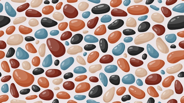 Pebble seamless pattern Smooth stones background Cartoon cobblestone paving texture Sea river rocks