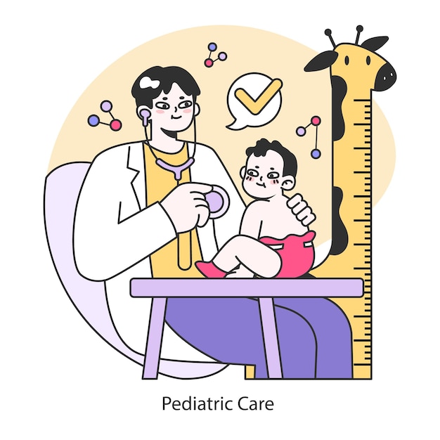 Vector pediatric care concept ensuring child health development and milestones focus on early life medical