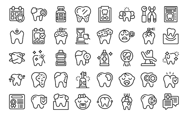 Pediatric dentistry icons set outline vector Implant teeth