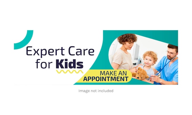 Pediatric services and doctor with child header and cover for Facebook linkedin twitter and youtube