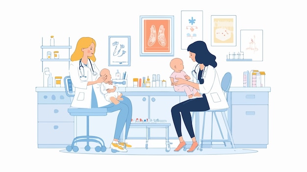 Vector pediatrician appointment concept woman with stethoscope