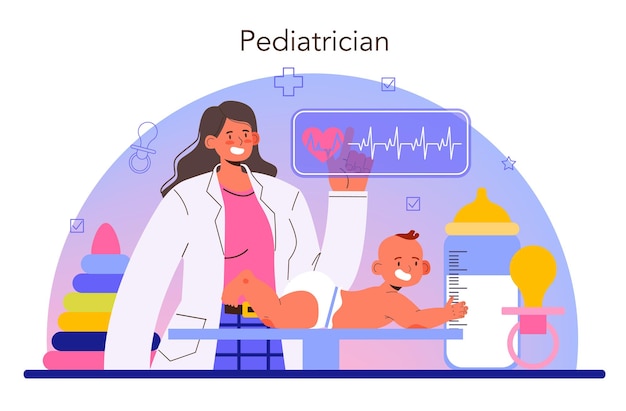 Vector pediatrician concept doctor examining a child with stethoscope