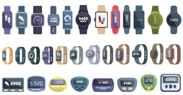 Pedometer icons set cartoon vector Sport fitness