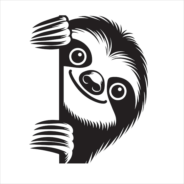 Peeking Sloths face illustration in black and white