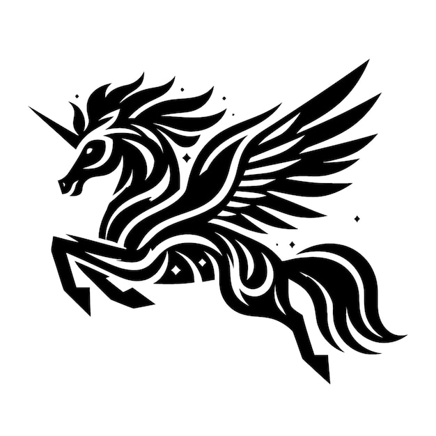 pegasus modern tribal tattoo abstract line art of animals minimalist contour Vector