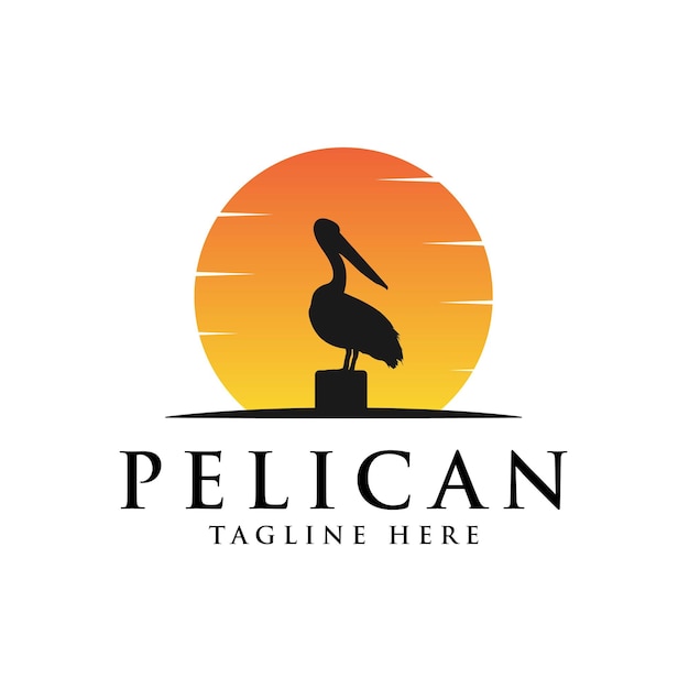 Pelican bird logo vintage with sun background illustration