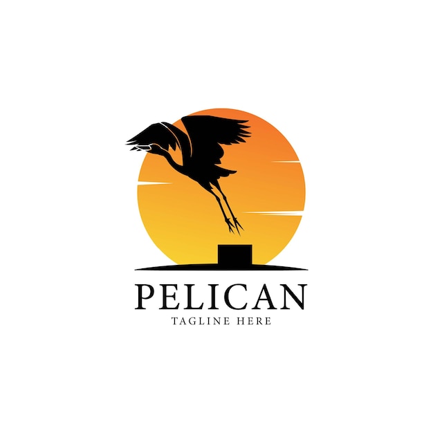 pelican bird logo vintage with sun