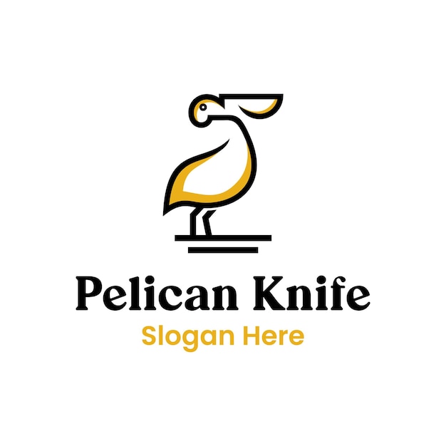 Pelican logo design combined with knife. Bird with big mouth pouch. nature bird