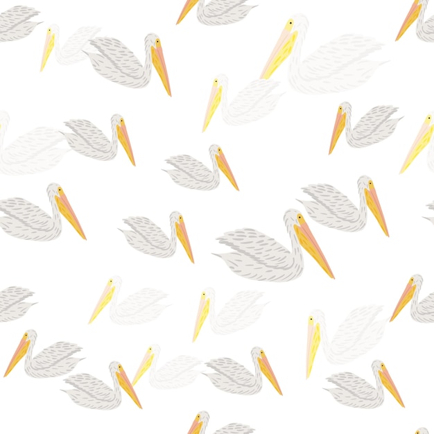 Vector pelican sitting seamless pattern background of sea birds repeated texture in doodle style for fabr