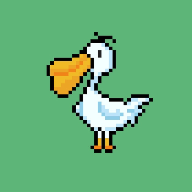 a pelican with pixel art style