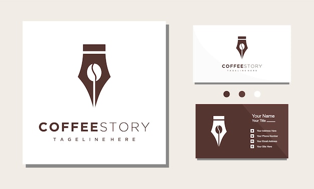 Pen and coffee bean writer logo design icon vector