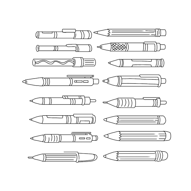 pen handrawn doodle illustrations vector set