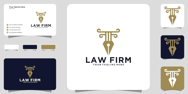 Pen and law justice logo, icon and business card design