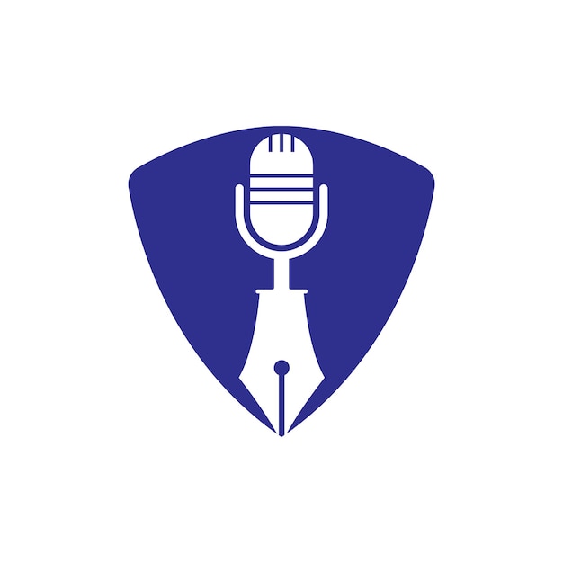 Pen microphone conference podcast radio logo design