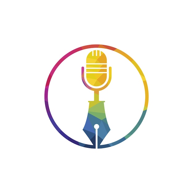 Pen microphone conference podcast radio logo design