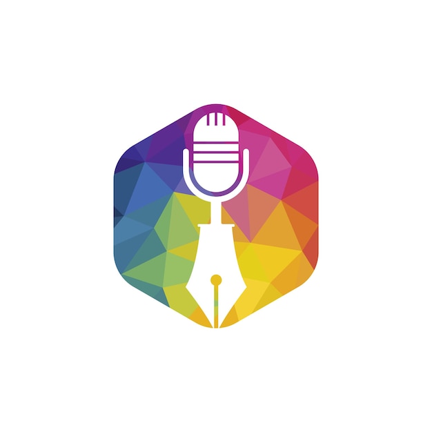 Pen microphone conference podcast radio logo design