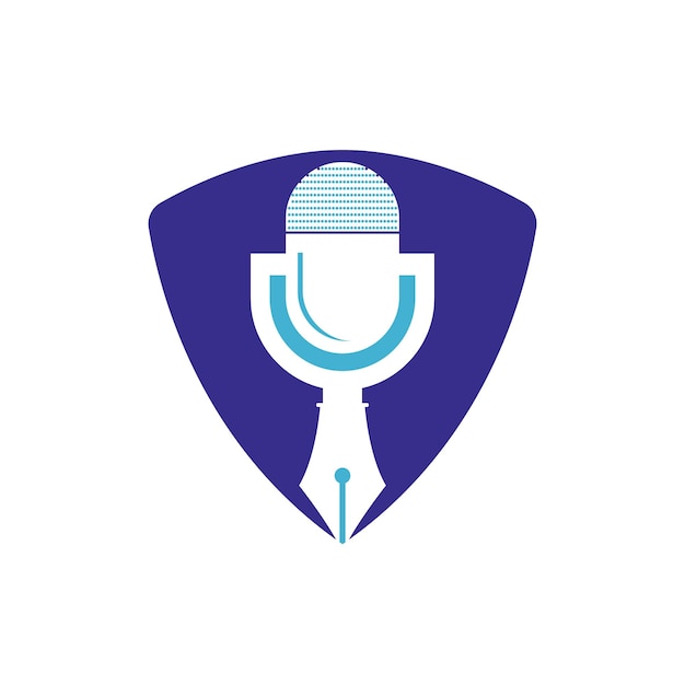 Pen microphone conference podcast radio logo design