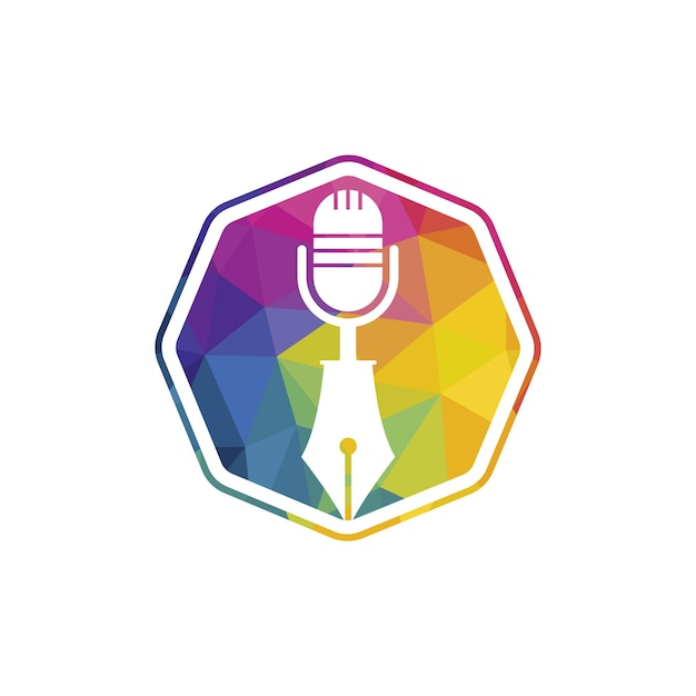 Pen microphone conference podcast radio logo design