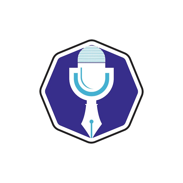 Pen microphone conference podcast radio logo design