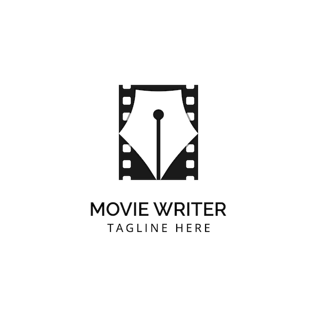 Pen Nib Writer with Film Reel creative logo design vector template for movie writer production