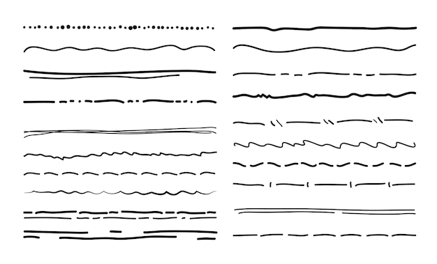 Pen o pencil underline scribble doodle lines set