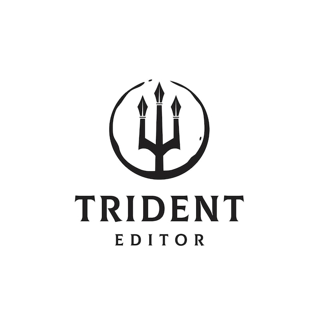 Pen trident with circle ink splatter logo design