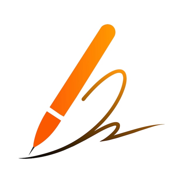 Pen with signature flat vector illustration on white background