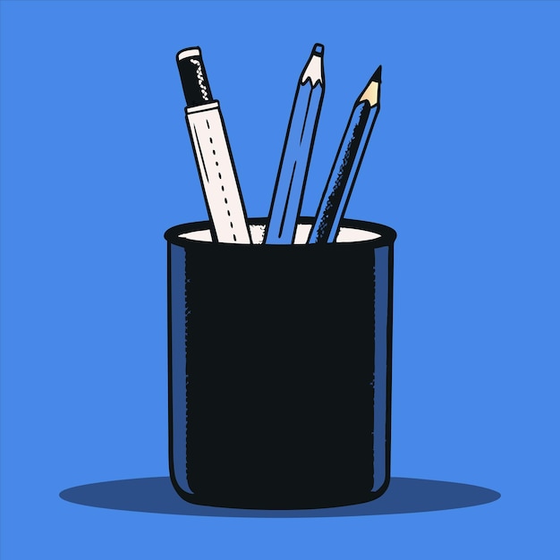 Vector a pencil in a black container with a blue background