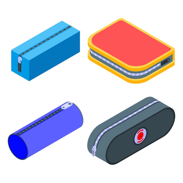 Pencil case set, isometric style