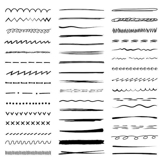 Pencil hand drawn lines Sketch scribbles collection dividers chalk lines dots recent vector doodle set isolated