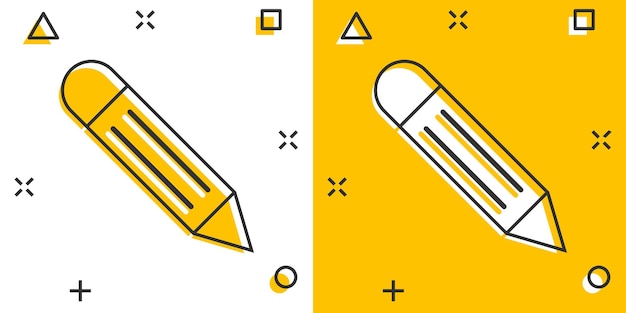 Pencil icon in comic style Pen cartoon vector illustration on white isolated background Drawing splash effect business concept