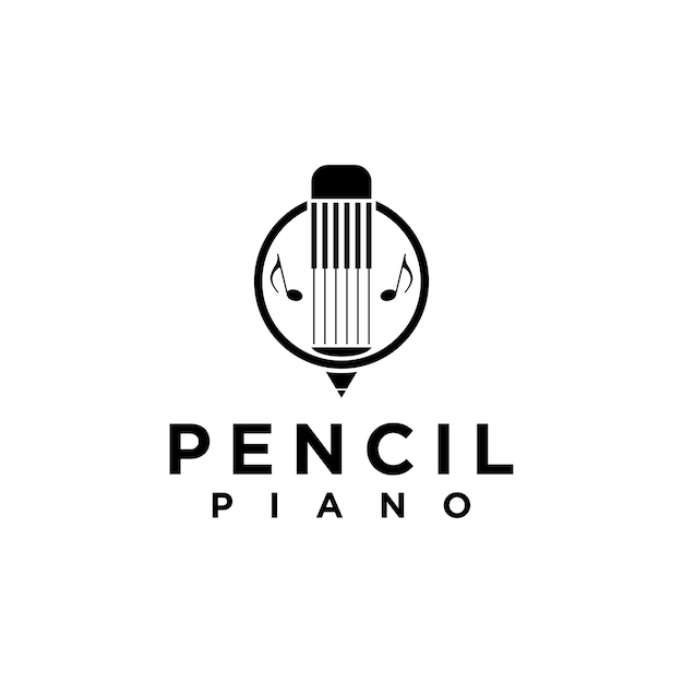 Pencil Logo Design Combine With Piano Used For Music Logo