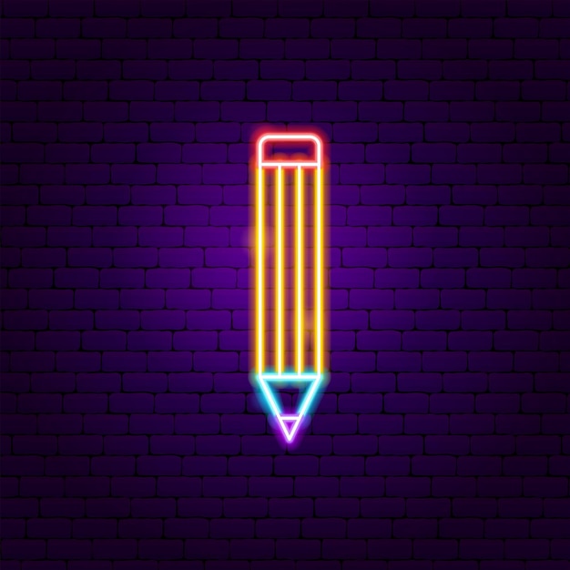 Pencil Neon Label. Vector Illustration of Education Promotion.