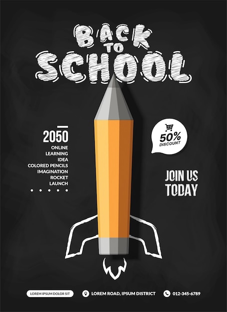 Pencil rocket launching background Back to school concept for invitation poster and banner