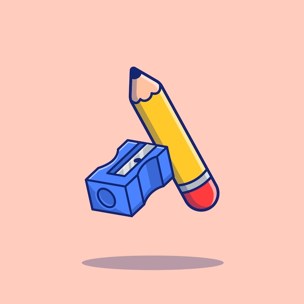 Pencil And Sharpener Cartoon   Icon Illustration. Education Icon Concept Isolated  . Flat Cartoon Style