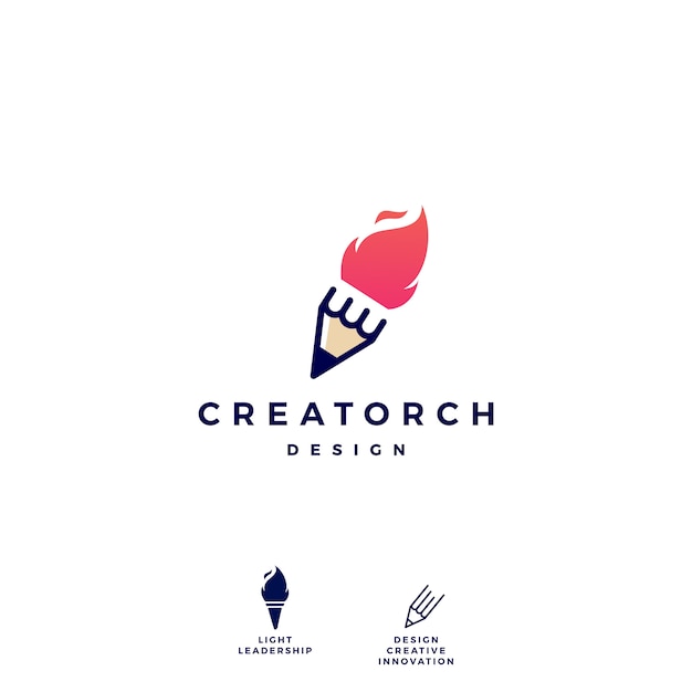 Pencil torch fire light logo vector icon illustration