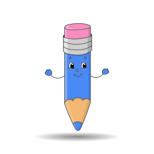 Pencil with eraser. Cute character. Colorful  illustration.