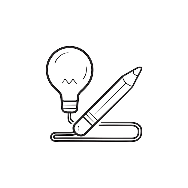 Pencil with light bulb hand drawn outline doodle icon. Creative idea, innovative idea, creative process concept