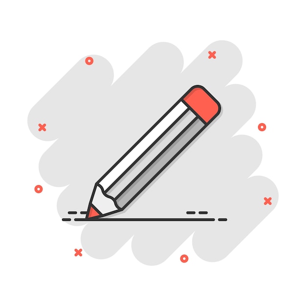 Pencil with rubber eraser icon in comic style Highlighter vector cartoon illustration pictogram Pencil business concept splash effect