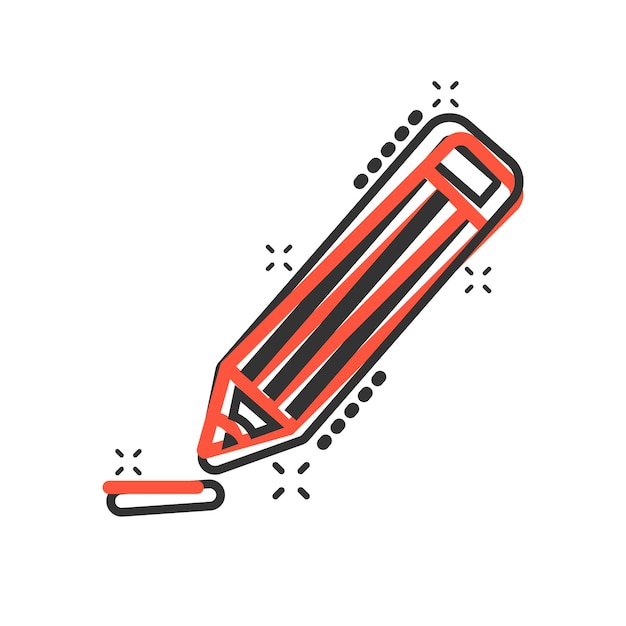 Pencil with rubber eraser icon in comic style Highlighter vector cartoon illustration pictogram Pencil business concept splash effect