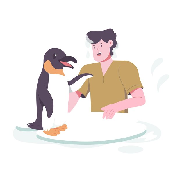 Vector penguin care illustration in flat style