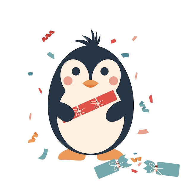 Penguin cartoon illustration with christmas firecracker Christmas character Winter 2023