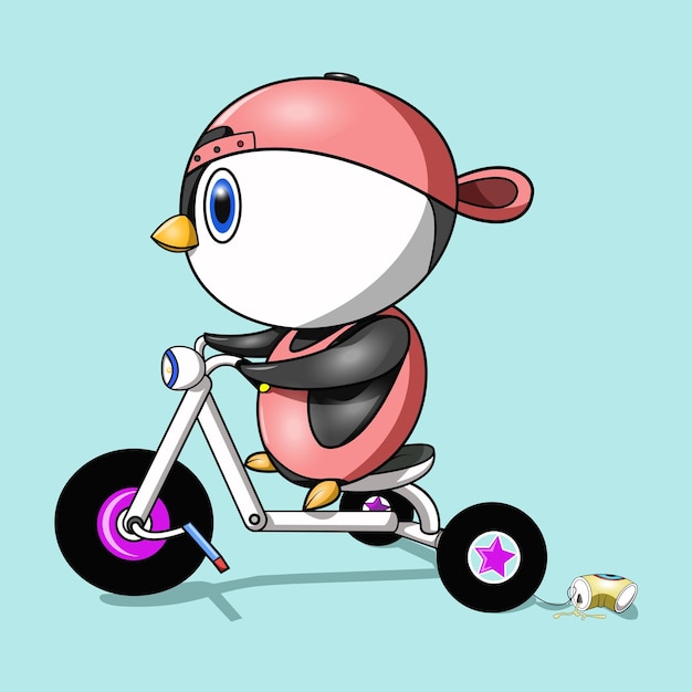 A penguin child is trying to learn to ride a bicycle