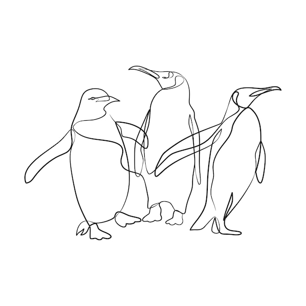 Penguin continuous one line art drawing