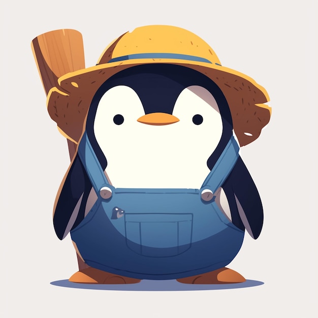 A penguin farmer cartoon style