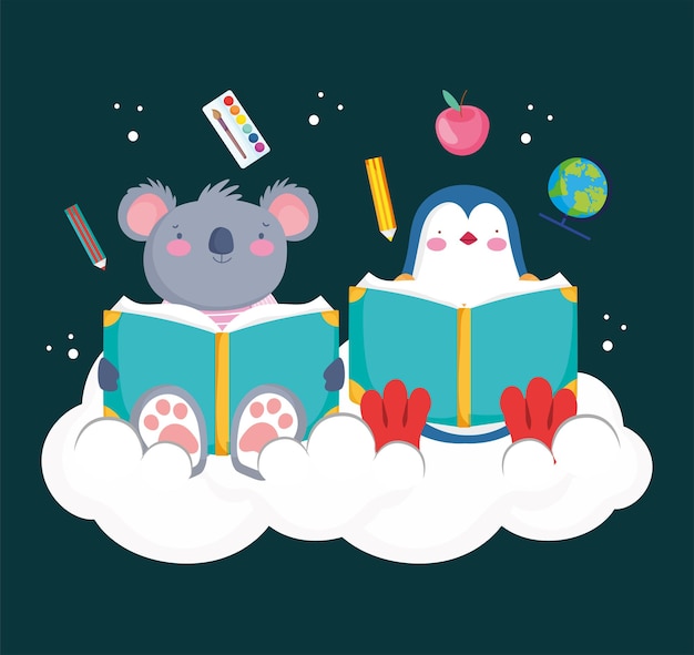 Penguin and koala reading