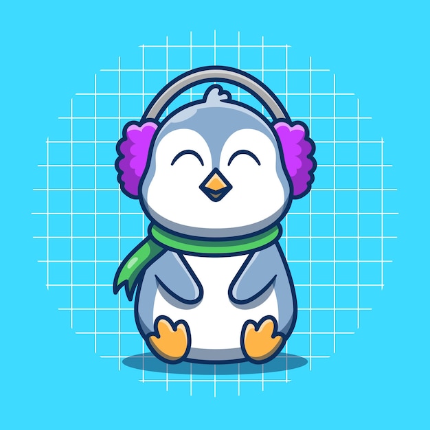 Vector penguin mascot wearing earmuffs and coat vector illustration