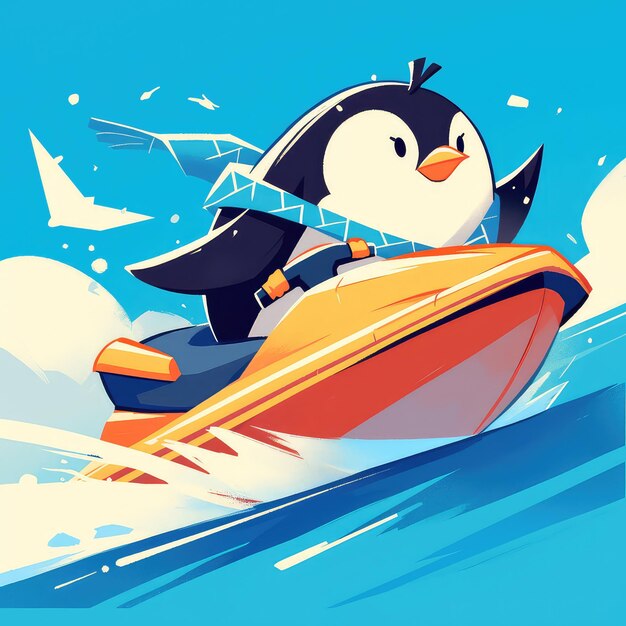 Vector a penguin riding a jet ski cartoon style